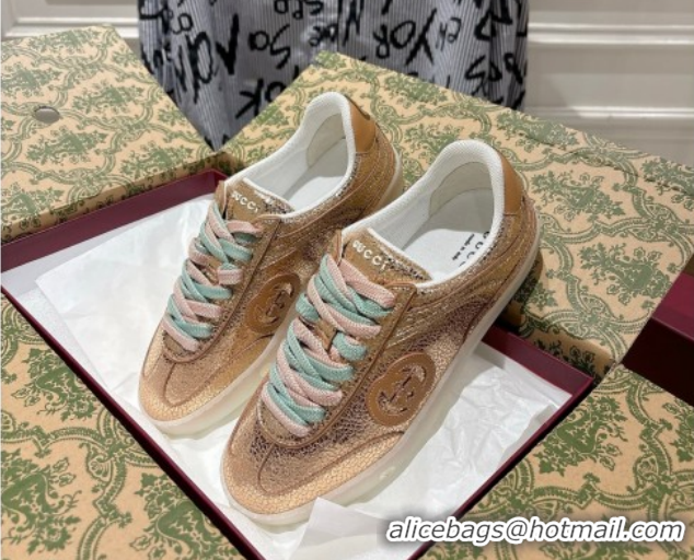 Luxury Gucci G75 Sneakers in Metallic Leather 857910 Gold 2026