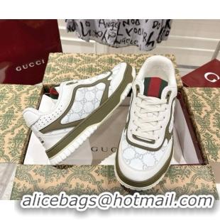 Classic Hot Gucci Re-Web Sneakers 4cm in GG Leather 785452 White/Forest Green 2026