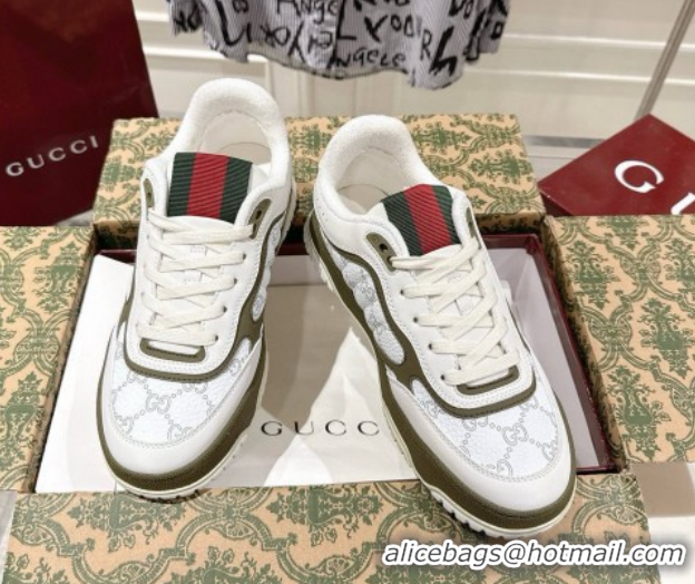 Classic Hot Gucci Re-Web Sneakers 4cm in GG Leather 785452 White/Forest Green 2026