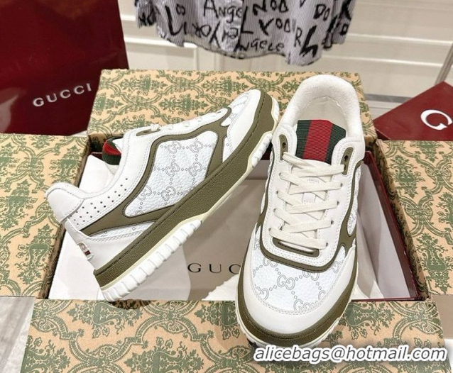 Classic Hot Gucci Re-Web Sneakers 4cm in GG Leather 785452 White/Forest Green 2026