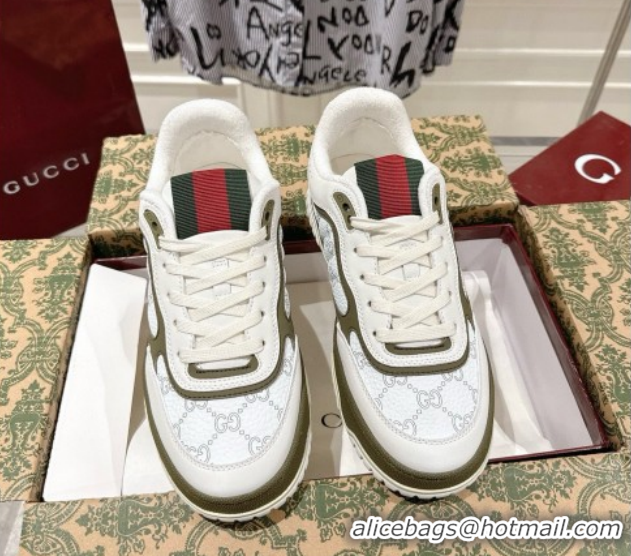 Classic Hot Gucci Re-Web Sneakers 4cm in GG Leather 785452 White/Forest Green 2026