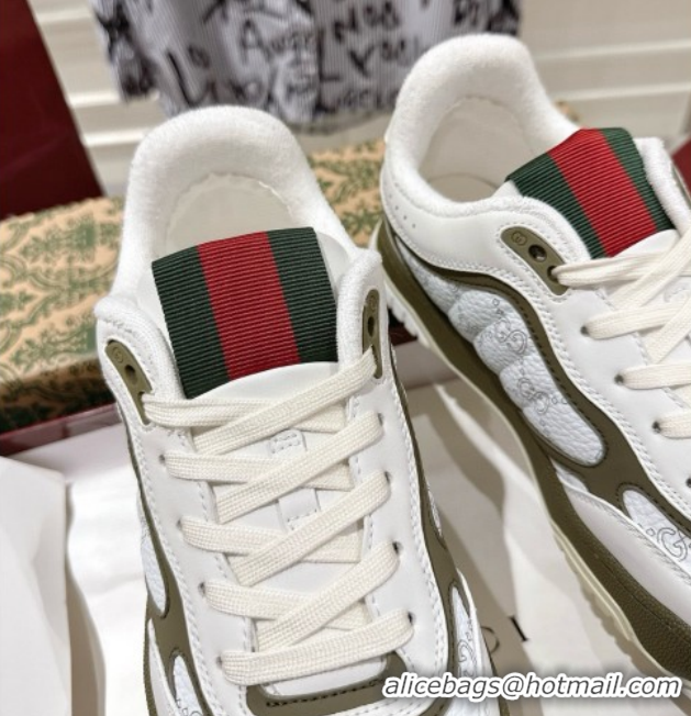Classic Hot Gucci Re-Web Sneakers 4cm in GG Leather 785452 White/Forest Green 2026