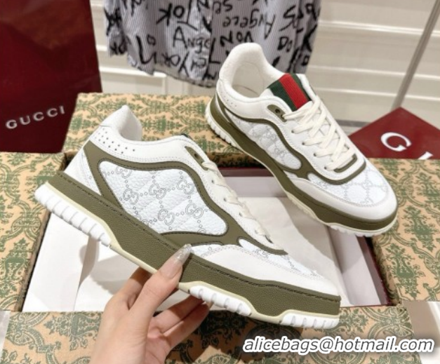 Classic Hot Gucci Re-Web Sneakers 4cm in GG Leather 785452 White/Forest Green 2026