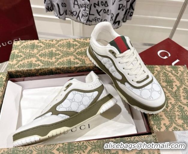 Classic Hot Gucci Re-Web Sneakers 4cm in GG Leather 785452 White/Forest Green 2026