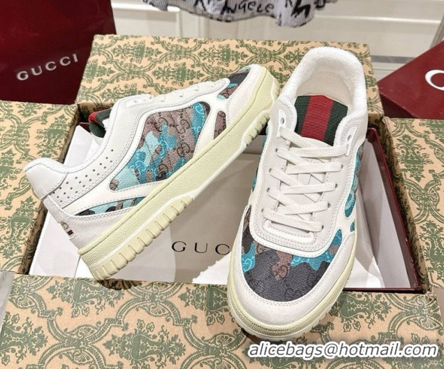 Classic Gucci Re-Web Sneakers 4cm in Blue Camouflage Fabric 785452 2026
