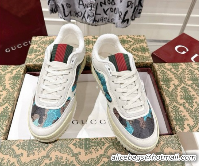 Classic Gucci Re-Web Sneakers 4cm in Blue Camouflage Fabric 785452 2026