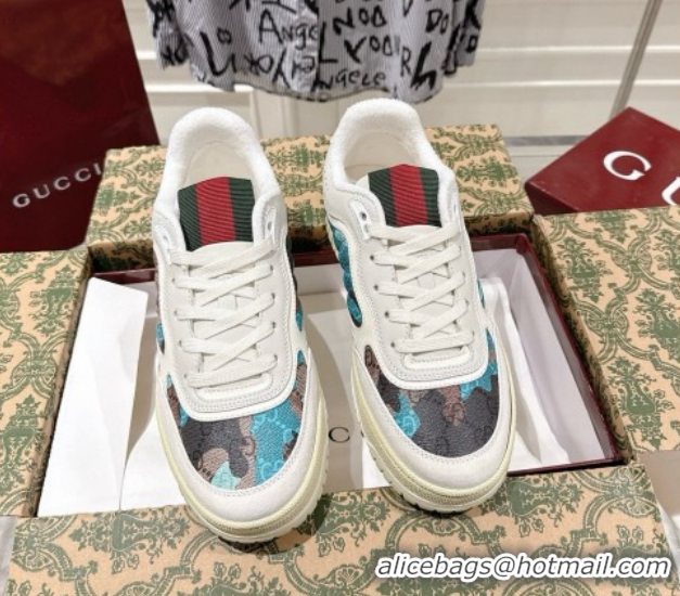 Classic Gucci Re-Web Sneakers 4cm in Blue Camouflage Fabric 785452 2026