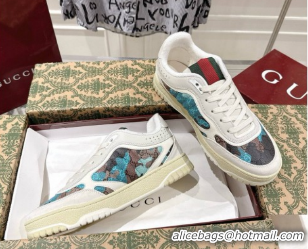 Classic Gucci Re-Web Sneakers 4cm in Blue Camouflage Fabric 785452 2026