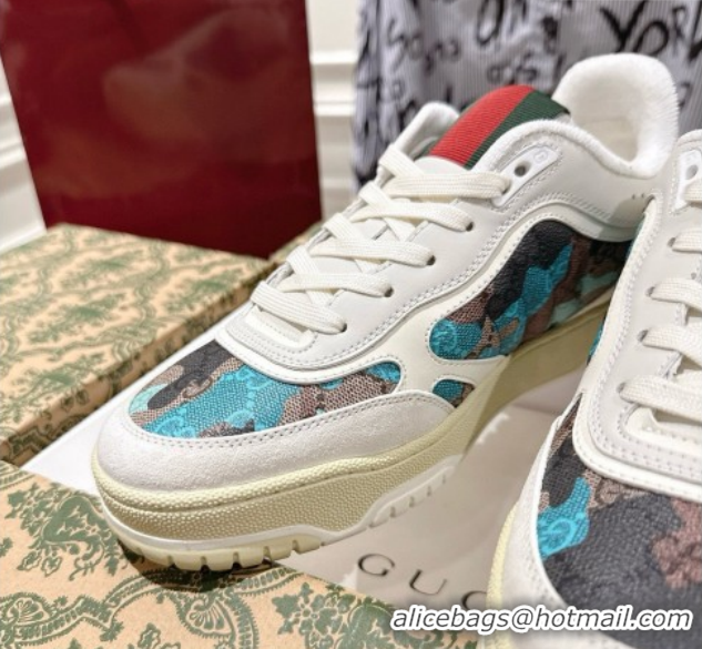 Classic Gucci Re-Web Sneakers 4cm in Blue Camouflage Fabric 785452 2026