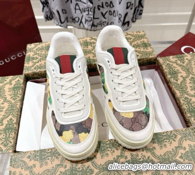 Good Quality Gucci Re-Web Sneakers 4cm in Yellow Camouflage Fabric 785452 2026