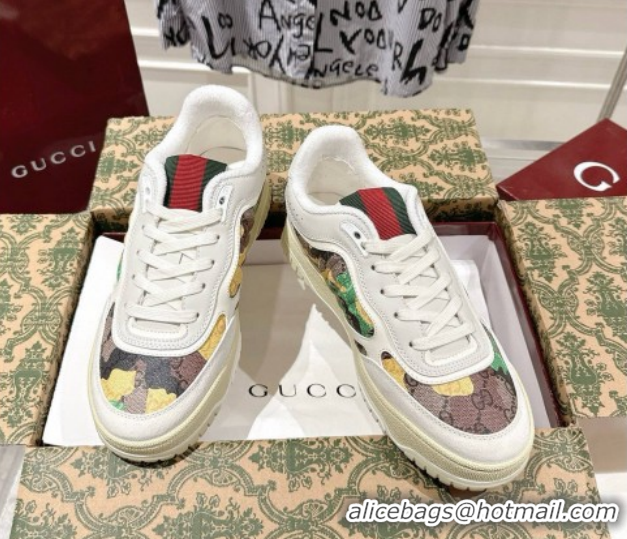 Good Quality Gucci Re-Web Sneakers 4cm in Yellow Camouflage Fabric 785452 2026