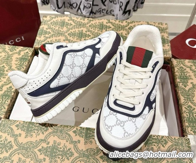 Grade Quality Gucci Re-Web Sneakers 4cm in GG Leather 785452 White/Dark Blue 2026