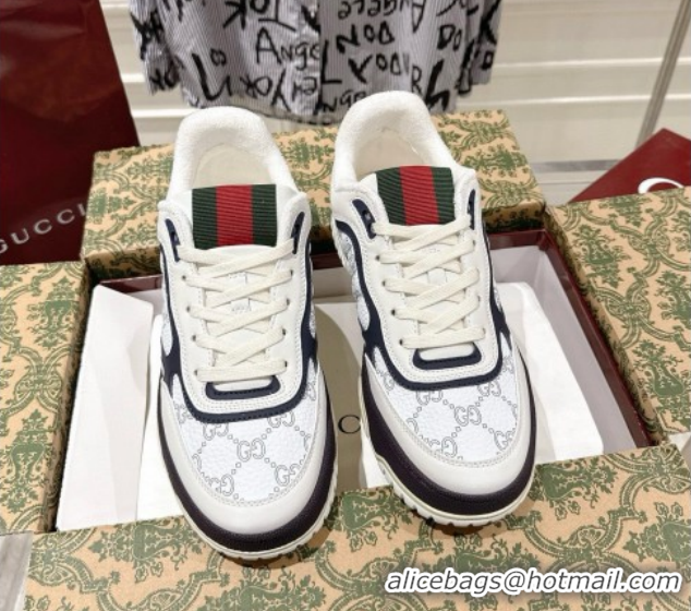 Grade Quality Gucci Re-Web Sneakers 4cm in GG Leather 785452 White/Dark Blue 2026