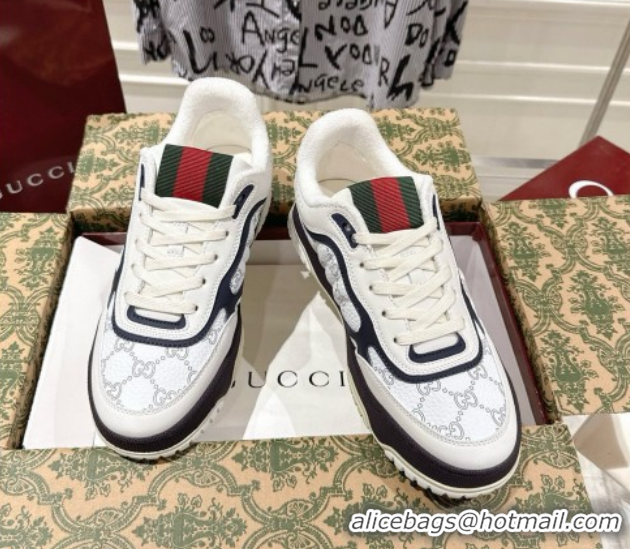 Grade Quality Gucci Re-Web Sneakers 4cm in GG Leather 785452 White/Dark Blue 2026