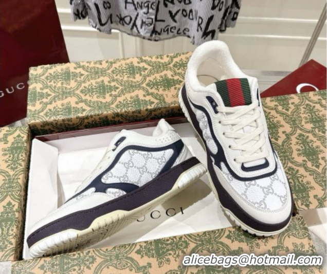 Grade Quality Gucci Re-Web Sneakers 4cm in GG Leather 785452 White/Dark Blue 2026