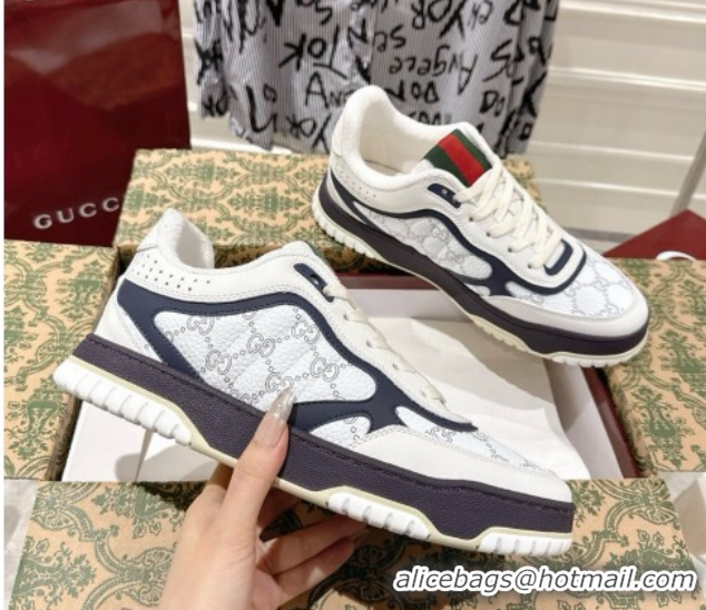 Grade Quality Gucci Re-Web Sneakers 4cm in GG Leather 785452 White/Dark Blue 2026