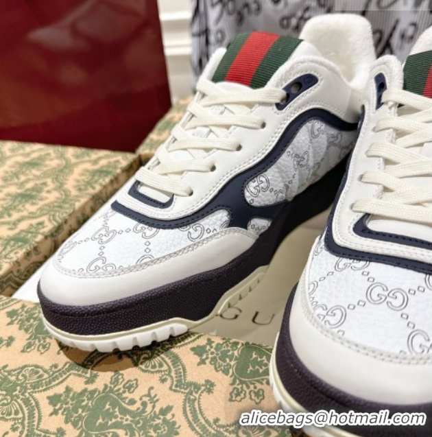 Grade Quality Gucci Re-Web Sneakers 4cm in GG Leather 785452 White/Dark Blue 2026