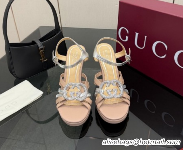 Low Price Gucci Calf Leather Platform Sandals with Strass Interlocking G 852355 Light Pink/Silver 2026