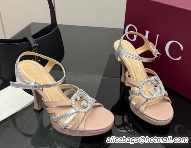 Low Price Gucci Calf Leather Platform Sandals with Strass Interlocking G 852355 Light Pink/Silver 2026