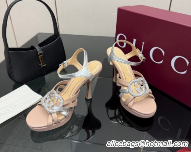 Low Price Gucci Calf Leather Platform Sandals with Strass Interlocking G 852355 Light Pink/Silver 2026