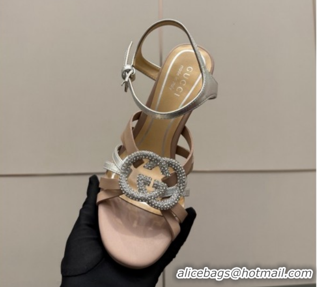 Low Price Gucci Calf Leather Platform Sandals with Strass Interlocking G 852355 Light Pink/Silver 2026