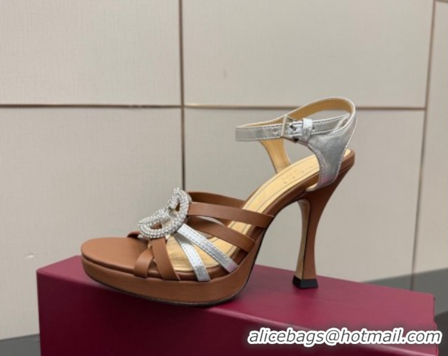 Top Grade Gucci Calf Leather Platform Sandals with Strass Interlocking G 852355 Brown/Silver 2026