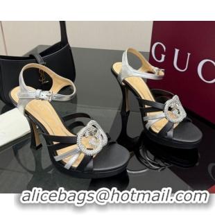 Unique Style Gucci Calf Leather Platform Sandals with Strass Interlocking G 852355 Black/Silver 2026