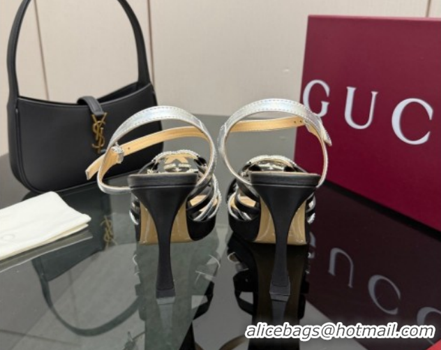 Unique Style Gucci Calf Leather Platform Sandals with Strass Interlocking G 852355 Black/Silver 2026