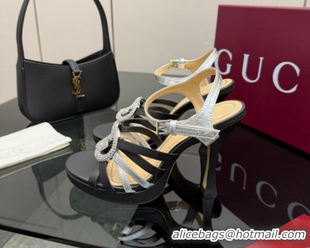 Unique Style Gucci Calf Leather Platform Sandals with Strass Interlocking G 852355 Black/Silver 2026