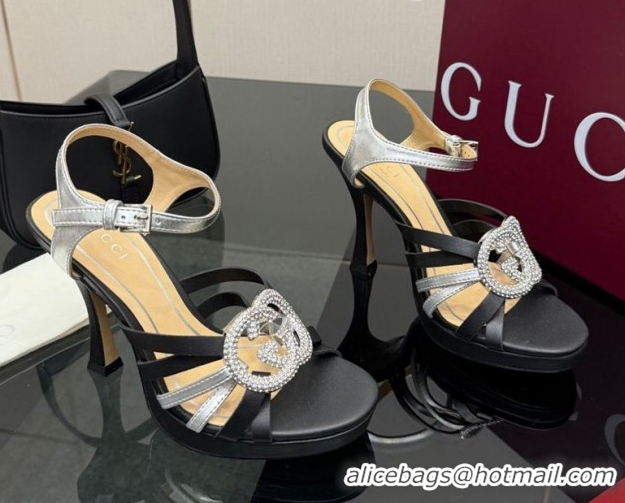 Unique Style Gucci Calf Leather Platform Sandals with Strass Interlocking G 852355 Black/Silver 2026