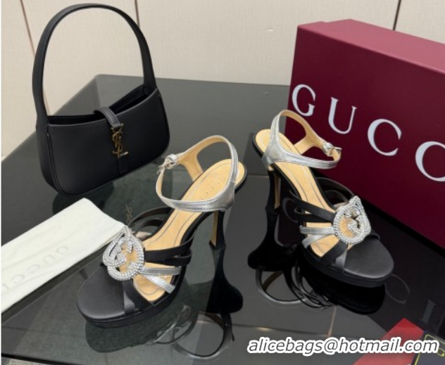 Unique Style Gucci Calf Leather Platform Sandals with Strass Interlocking G 852355 Black/Silver 2026