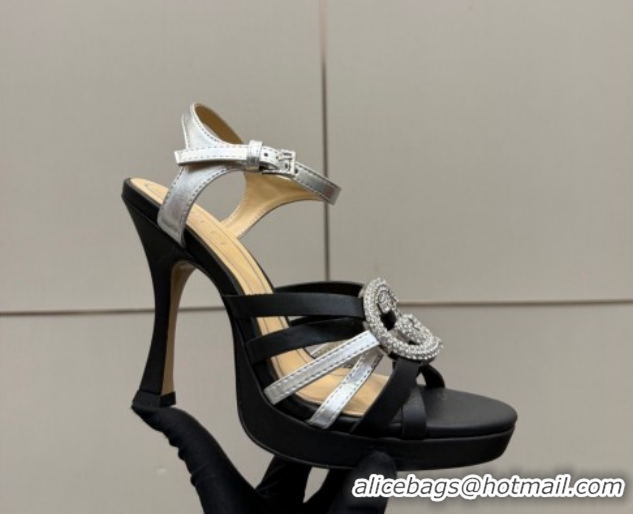 Unique Style Gucci Calf Leather Platform Sandals with Strass Interlocking G 852355 Black/Silver 2026