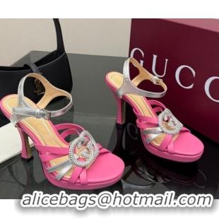 Good Quality Gucci Calf Leather Platform Sandals with Strass Interlocking G 852355 Dark Pink/Silver 2026