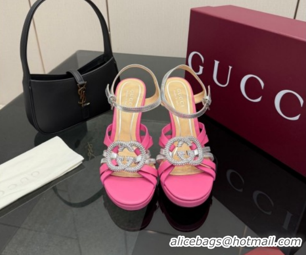 Good Quality Gucci Calf Leather Platform Sandals with Strass Interlocking G 852355 Dark Pink/Silver 2026