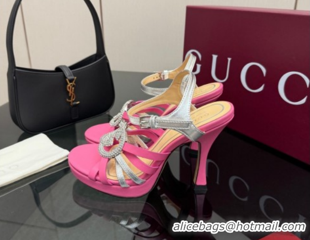 Good Quality Gucci Calf Leather Platform Sandals with Strass Interlocking G 852355 Dark Pink/Silver 2026