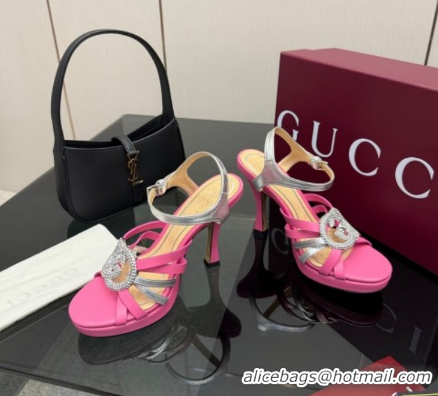 Good Quality Gucci Calf Leather Platform Sandals with Strass Interlocking G 852355 Dark Pink/Silver 2026