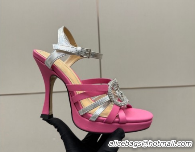 Good Quality Gucci Calf Leather Platform Sandals with Strass Interlocking G 852355 Dark Pink/Silver 2026