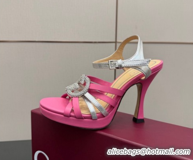 Good Quality Gucci Calf Leather Platform Sandals with Strass Interlocking G 852355 Dark Pink/Silver 2026