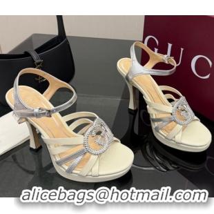 Good Looking Gucci Calf Leather Platform Sandals with Strass Interlocking G 852355 White/Silver 2026