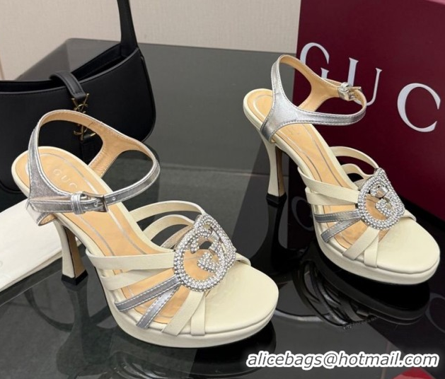 Good Looking Gucci Calf Leather Platform Sandals with Strass Interlocking G 852355 White/Silver 2026