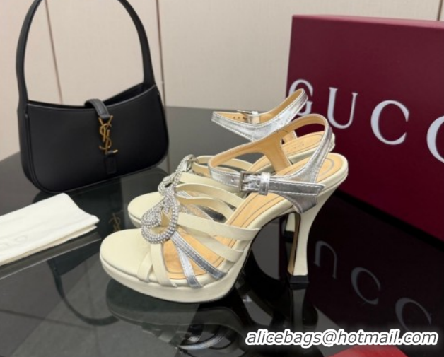 Good Looking Gucci Calf Leather Platform Sandals with Strass Interlocking G 852355 White/Silver 2026