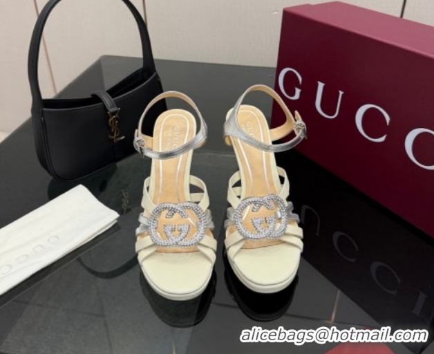 Good Looking Gucci Calf Leather Platform Sandals with Strass Interlocking G 852355 White/Silver 2026