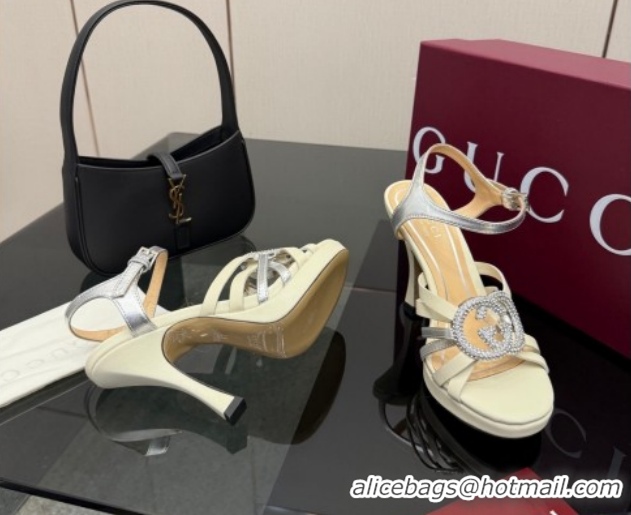 Good Looking Gucci Calf Leather Platform Sandals with Strass Interlocking G 852355 White/Silver 2026