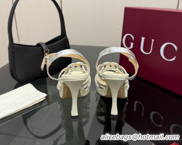Good Looking Gucci Calf Leather Platform Sandals with Strass Interlocking G 852355 White/Silver 2026