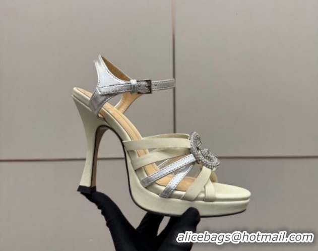 Good Looking Gucci Calf Leather Platform Sandals with Strass Interlocking G 852355 White/Silver 2026