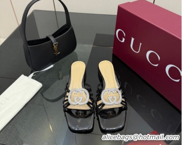 Best Price Gucci Metallic Leather Flat Slides Sandal with Strass Interlocking G 8523570 Black 2026