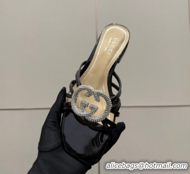 Best Price Gucci Metallic Leather Flat Slides Sandal with Strass Interlocking G 8523570 Black 2026
