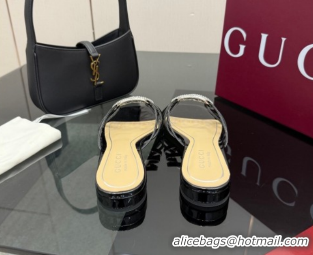 Best Price Gucci Metallic Leather Flat Slides Sandal with Strass Interlocking G 8523570 Black 2026