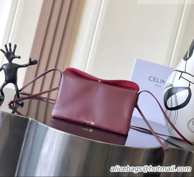 Pretty Style Celine Trio Flap Bag in Smooth Lambskin Leather 10P862 Burgundy 2026