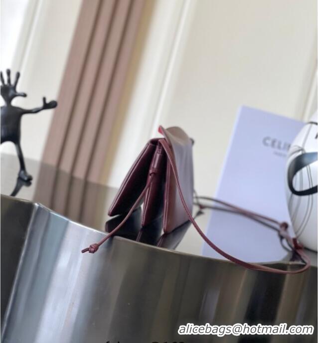 Pretty Style Celine Trio Flap Bag in Smooth Lambskin Leather 10P862 Burgundy 2026